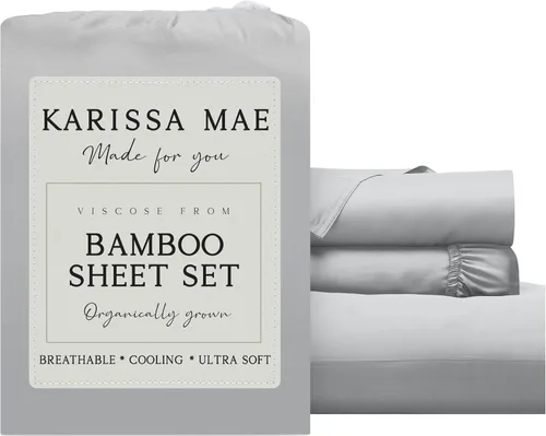 Vista 95 de KARISSA MAE Juego de sábanas de viscosa de bambú de lujo, 100% certificado FSC, refrescante, lujosamente suave, bolsillos profundos de 18 pulgadas