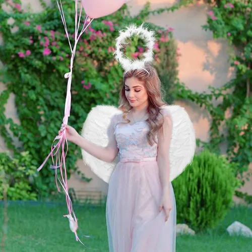 Vista 3 de Diadema con halo y alas de ángel para niños disfraz con plumas fiesta de cosplay de disfraces para niñas mujeres y adultos