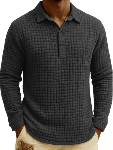 Vista 24 de Polo de punto para hombre, manga larga, ligero, informal, con cuello
