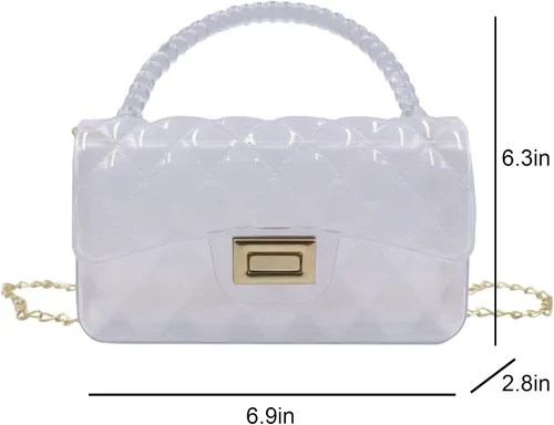 Vista 7 de Bolso cruzado de gelatina de color caramelo para mujeres y niñas, bolso de hombro transparente con asa superior con cuentas