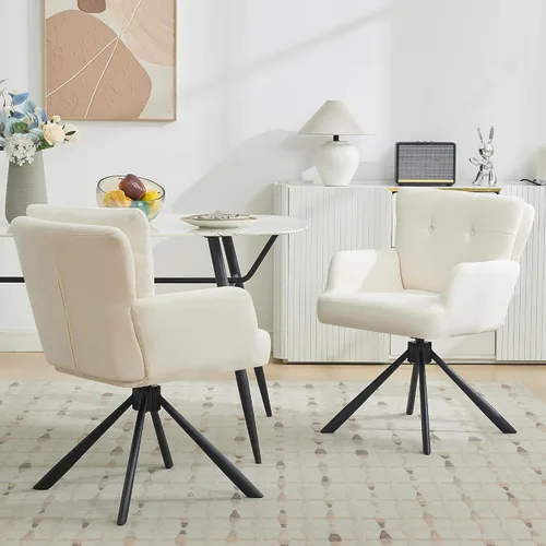 Vista 12 de WUTUTUEE Silla de comedor de piel sintética, moderna, cómoda, giratoria, silla de comedor tapizada con respaldo medio, silla de escritorio sin