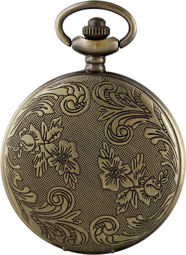 Vista 8 de Both Sides - Reloj de bolsillo de cuarzo tallado en bronce con movimiento de cuarzo, reloj de bolsillo de cuarzo con clip de cadena para hombre