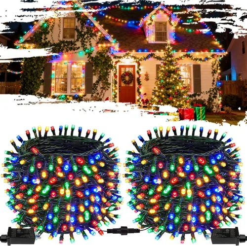 Vista 12 de OZS Guirnalda de luces de Navidad conectables rojas y blancas, paquete de 2 luces de Navidad de 164 pies en total de 400 LED para Rojo y blanco