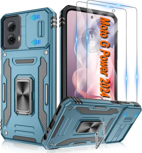 Vista 61 de Atump Funda para Motorola Moto G Play 2024 (4G) con [paquete de 2] protector de pantalla HD y cubierta para cámara deslizante, soporte de anillo