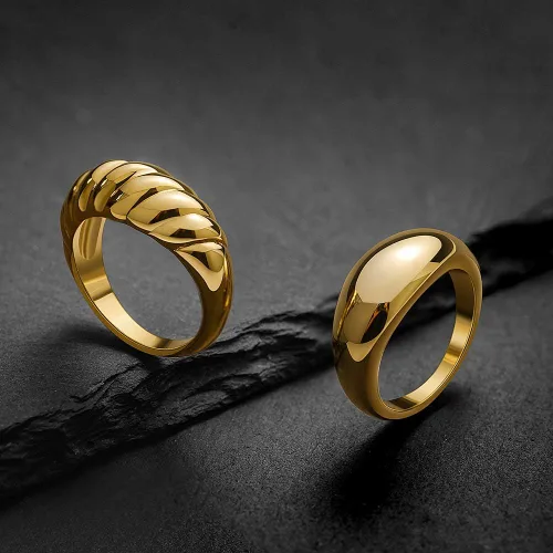 Vista 8 de JINEAR Anillo de cúpula gruesa chapado en oro de 18 quilates con diseño de croissant trenzado trenzado para mujeres y hombres, anillo de boda