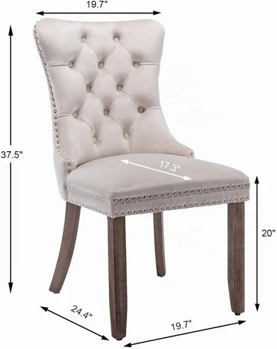 Vista 3 de Juego de 2 sillas de comedor de terciopelo beige, modernas sillas de cocina tapizadas