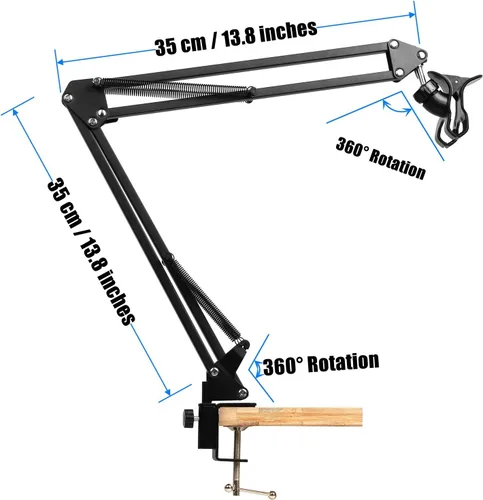 Vista 2 de soporte articulado brazo soporte mesa flexible rotación 360 ° teléfono celular clip titular para todos los teléfonos inteligentes micrófono