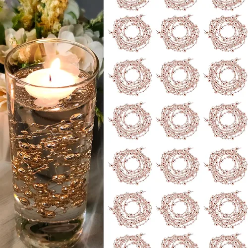 Vista 9 de Relleno de jarrón blanco para velas flotantes, cuerdas de cuentas de perlas falsas cortables de 94 pies, relleno para jarrones cilíndricos, centro