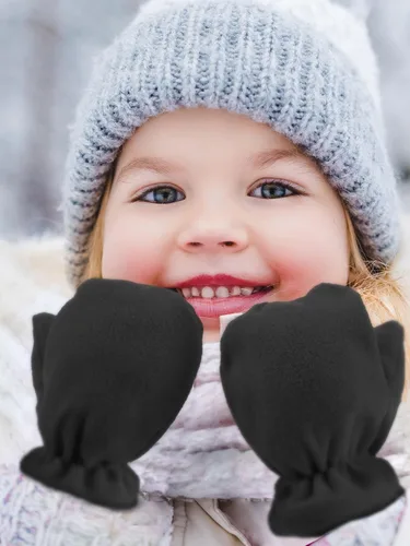 Vista 4 de 3 pares de guantes de forro polar para niños pequeños, guantes cálidos de invierno resistentes al viento, guantes de esquí para niños y niñas