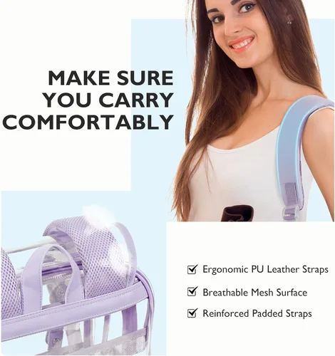 Vista 4 de mommore Mochila transparente resistente de PVC grueso con bolsa para lápices, 2 compartimentos, mochila transparente
