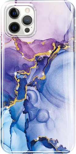 Vista 6 de luolnh Funda dorada con purpurina brillante compatible con iPhone 14 Pro, diseño de mármol, a prueba de golpes, delgada, de silicona suave, funda