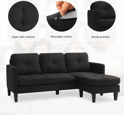 Vista 3 de Sofá modular convertible, sofá en forma de L, moderno juego de sofá de 3 asientos con diván reversible para sala de estar pequeña, apartamento