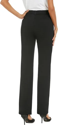 Vista 2 de Pantalones de trabajo elásticos de pierna recta para mujer, pantalones de trabajo, negocios, oficina, pantalones casuales con bolsillos