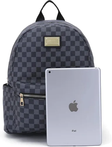 Vista 8 de FR Fashion Co. Mochila de cuero a cuadros para mujer, duradera, alta capacidad, Blanco
