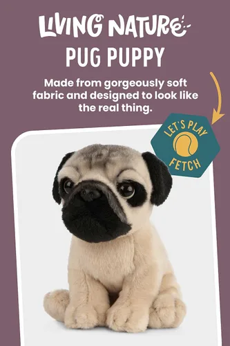 Vista 2 de Living Nature Pug Puppy - Animal de peluche Animal de perro esponjoso Juguete suave para niños 6 pulgadas