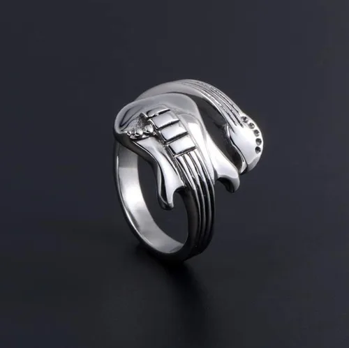 Vista 5 de LRGKMCWTOB Anillo de plata de ley 925 para hombre, estilo guitarra, música, concierto, fiesta, noche, escuela, graduación, moda, personalidad, hip