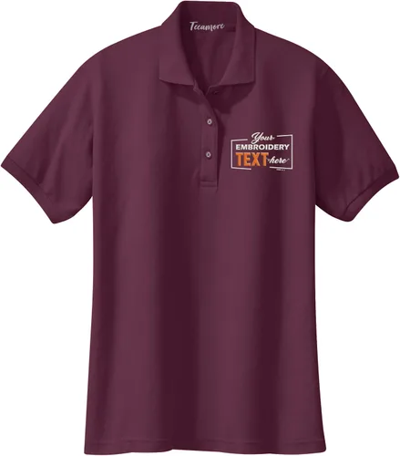 Vista 2 de Polo bordado personalizado para mujer, añade tu propio texto bordado personalizado