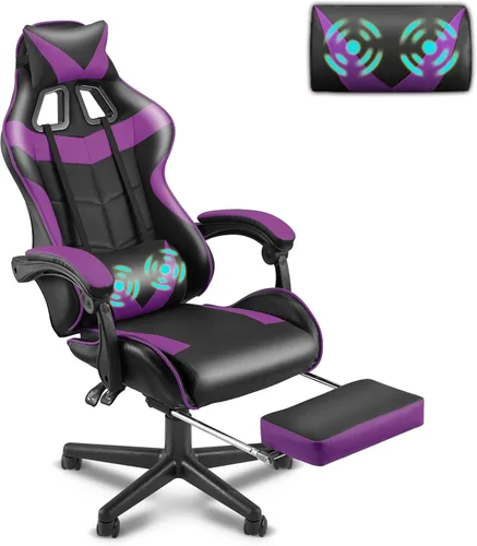 Vista 19 de Soontrans Silla de juegos azul claro con reposapiés, bonita silla de videojuegos de conejo, silla de escritorio Kawaii para nieta, hermana, novia