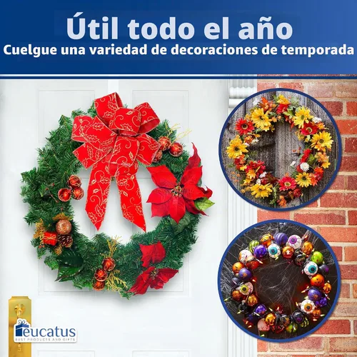 Vista 6 de Gancho de corona que no se raya, 100 % transparente, de 12 pulgadas. Ganchos de corona de Navidad para decoraciones de otoño, Halloween