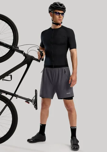 Vista 6 de Bikewa Pantalones cortos de ciclismo de montaña para hombre, con acolchado 3D, ajuste holgado, con bolsillos con cremallera