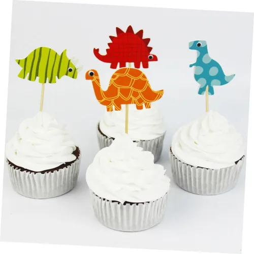 Vista 4 de Paper Dinosaur Cake Toppers Birthday Party Decorations 96pcs