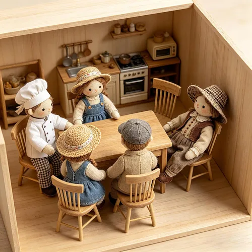 Vista 2 de Z MAYABBO Muebles de madera para casa de muñecas de mesa y silla, accesorios de casa de muñecas en miniatura para comedor, escala 1/12