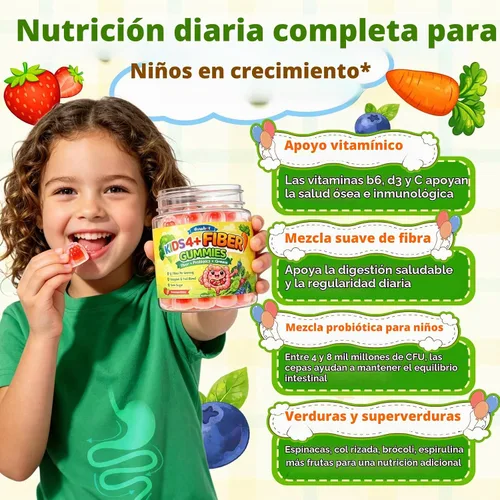 Vista 3 de duwhot Gomitas de fibra para niños 0.18 oz con probióticos, 60 masticables