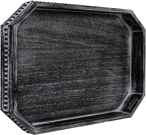 Vista 16 de MAONAME Bandeja de Madera para Servir, Bandeja de Madera Estilo Granja con Cuentas, Bandeja Octogonal para Servir Blanca Lavada, Bandeja de Mesa