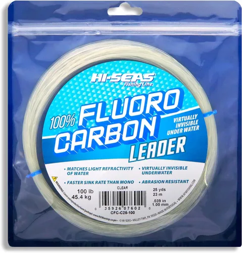Vista 30 de HI-SEAS Líder de línea de pesca 100% fluorocarbono, líder invisible transparente, indetectable para peces, hundimiento rápido, 6 libras a 400 libras