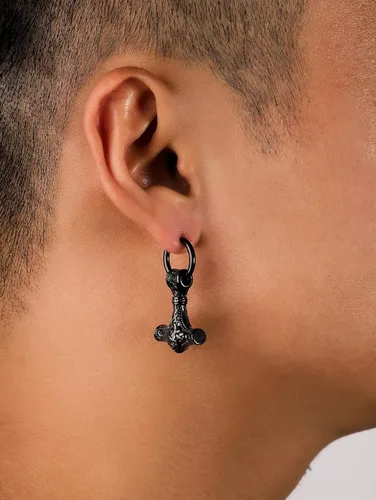 Vista 5 de HAQUIL Viking Jewelry - Amuleto vikingo con diseño de hacha de lobo y runa Mjolnir, aretes colgantes para hombres y mujeres