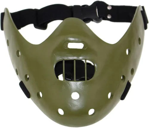Vista 7 de Máscara de Hannibal Lecter El silencio de los corderos, máscara de media cara, máscara de demonio de terror, disfraz de Halloween, accesorios
