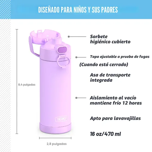 Vista 2 de THERMOS FUNTAINER Botella de agua con boquilla, 16 onzas, morado neón Púrpura neón