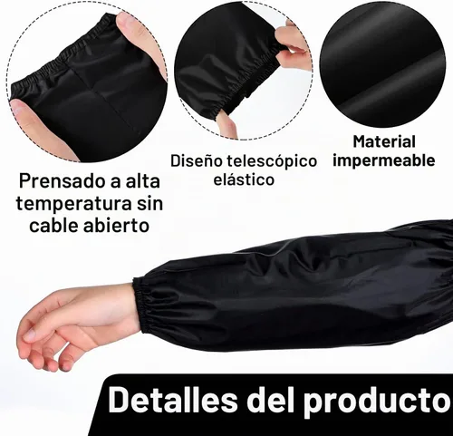 Vista 3 de Jecery 4 pares de fundas impermeables de plástico para brazos PVC, sobremangas reutilizables con puños elásticos, resistente al aceite para la Negro