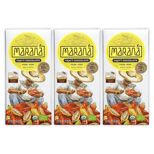 Vista 13 de Maraná Chocolate 70% Cacao Variedad Chocolate Negro Paquete de 3 – Chocolate peruano – Premium, grano a barra, de origen directo, hecho en origen