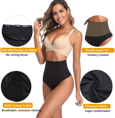 Vista 3 de JOYSHAPER Tanga moldeadora de cintura alta para mujer ropa interior con control de abdomen moldeadora de cuerpo tanga cintura y bragas de faja