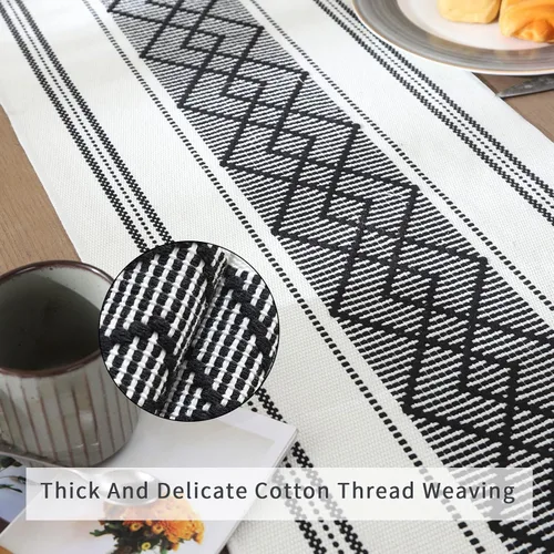 Vista 3 de Caminos de mesa tejidos estilo granja, caminos de mesa bohemios de 72 pulgadas de largo con borlas, elegantes caminos de mesa lavables para comedor