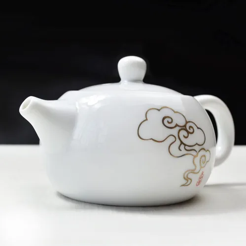 Vista 3 de Tetera de porcelana, juego de té de gongfu chino blanco de 6 oz (nubes auspiciosas)