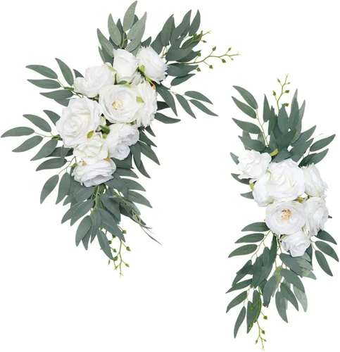 Vista 14 de MOJUN Paquete de 2 flores de arco de boda, guirnalda de flores artificiales para letrero de bienvenida, decoración floral, decoración de arco