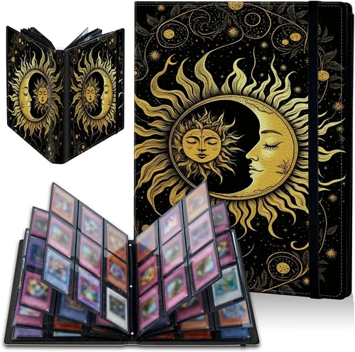 Vista 22 de Carpeta de tarjetas de gato negro y luna, 9 bolsillos para álbum de tarjetas intercambiables, carga lateral, 360 bolsillos, tarjetero de poliuretano