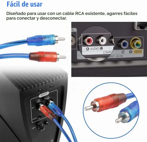 Vista 8 de Juego de 4 adaptadores de cable de audio divisor RCA Y 1 hembra a 2 conectores macho