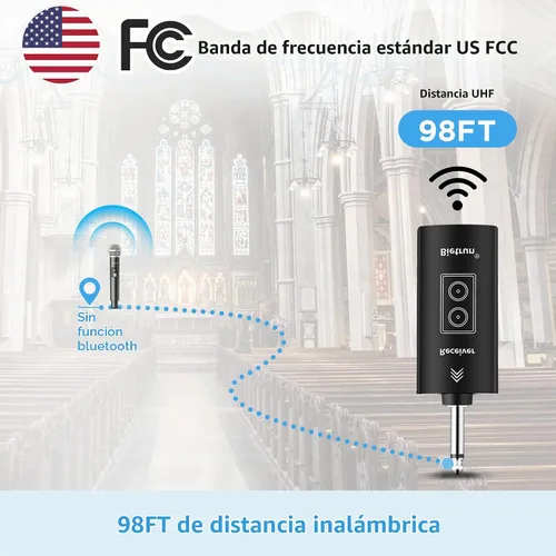 Vista 4 de Bietrun - Micrófono inalámbrico, juego de micrófonos de mano dinámicos de metal UHF con receptor recargable, salida de 1/4 de pulgada, para karaoke