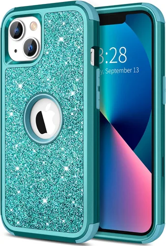 Vista 12 de Hython Funda para iPhone 13 Funda con Purpurina, Bonita Cubierta Brillante Resplandeciente con Brillo, Resistente 3 en 1 Híbrida de PC Duro TPU