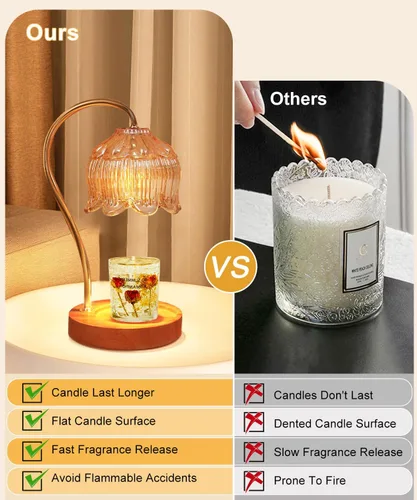 Vista 5 de Lámpara Calentadora de Velas Regulable con Temporizador - Regalos del Día de la Madre para Mamá, Lámpara de Vela de Flores Fragantes con 2 * 50W