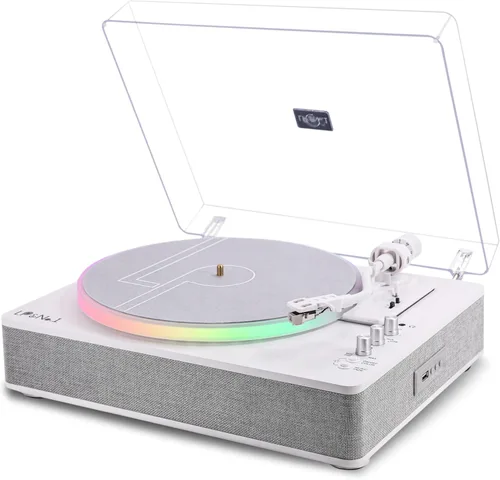 Vista 9 de LP&No.1 - Tocadiscos con altavoces estéreo incorporados, control LED, tocadiscos de vinilo de 3 velocidades con transmisión por correa