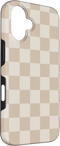Vista 3 de iPhone 16 Vanilla Blanco café crema a cuadros ajedrez patrón clásico caso
