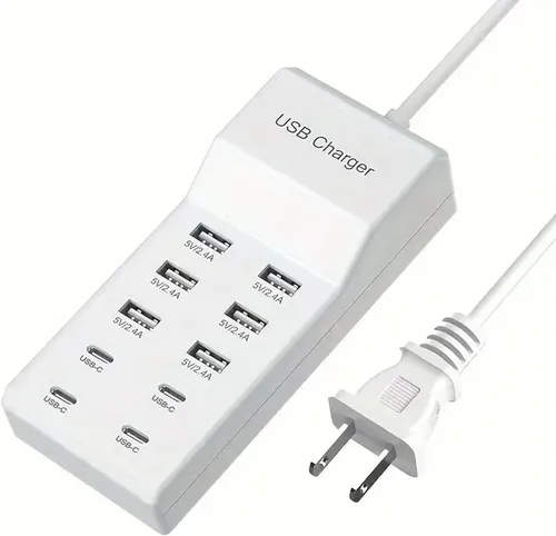 Vista 7 de Cargador rápido USB, estación de carga portátil de 6 puertos, adecuado para varios dispositivos, compatible con iPhone, iPad, Samsung, Google