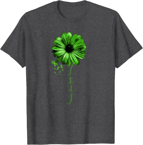 Vista 28 de Camiseta de conciencia de lesiones cerebrales traumáticas con cinta verde guerrero, Negro, S