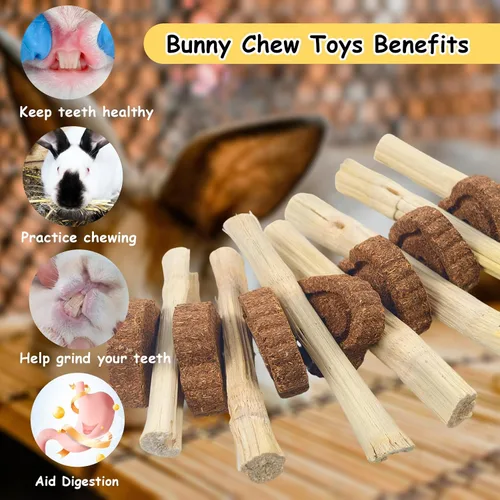 Vista 5 de 4 juguetes masticables de conejito para rechinar los dientes, juguete colgante de bocadillo de conejo natural, palitos de bambú dulce, zanahoria