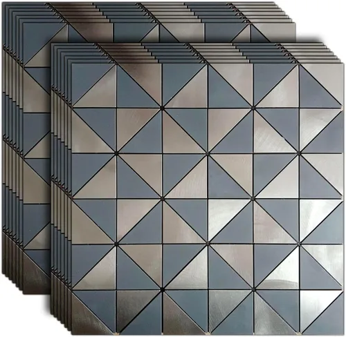 Vista 7 de Azulejos triangulares metálicos de 10 piezas, calcomanías de pared con textura metálica de alta gama, azulejos autoadhesivos para pared de cocina