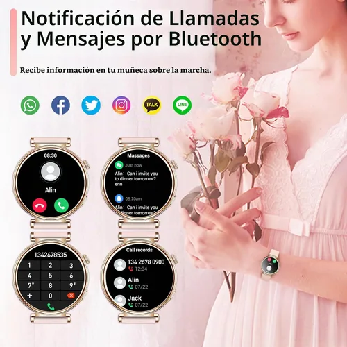 Vista 2 de Reloj inteligente para mujer (respuesta/hacer llamada) 1.27" HD Fitness Rosa
